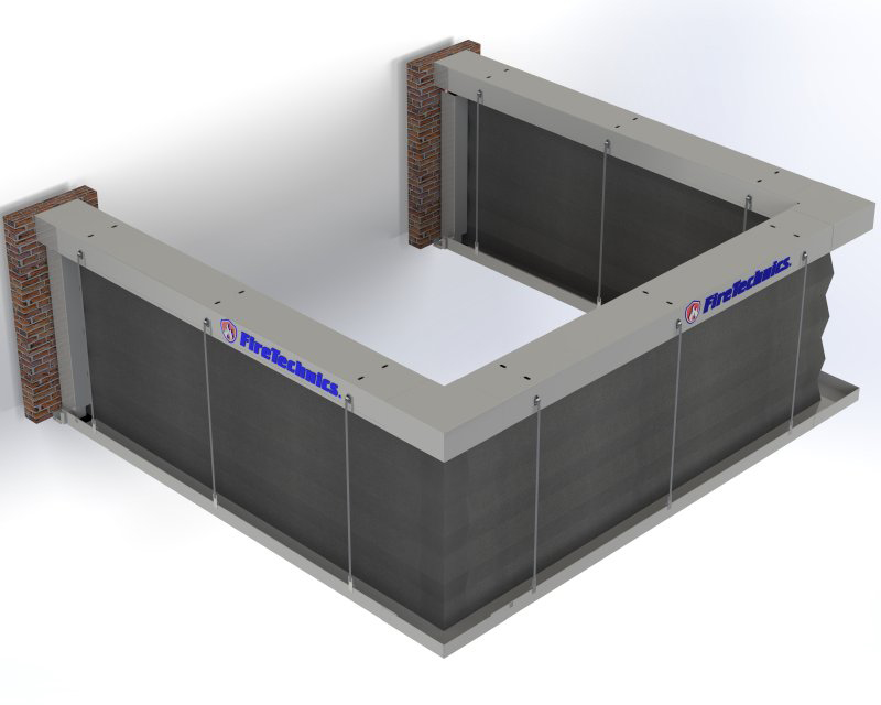 Огнезащитные и Дымозащитные Шторы тип «Гармошка» марки FireTechnics, П-образные, раскрытые Огнезащитные и Дымозащитные Шторы тип «Гармошка» марки FireTechnics, П-образные, раскрытые